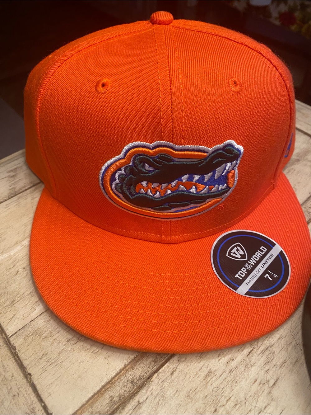 Top of the World Orange Fitted Snapback Hat with Embroidered Alligator 7.25 NWT